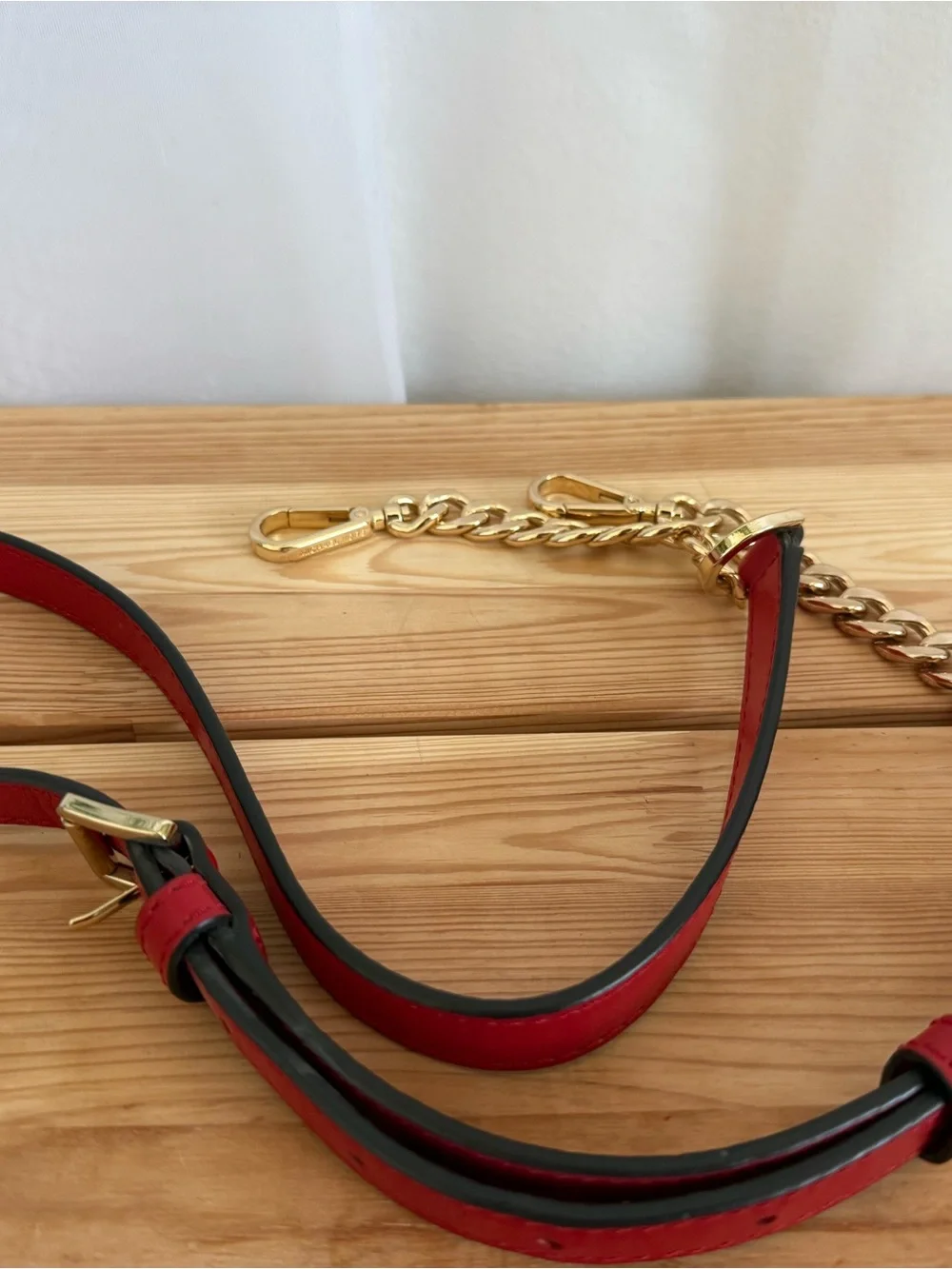 Michael Kors Red Leather Studded Satchel with Padlock Charm